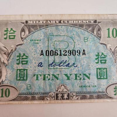 Vintage Military Currency Ten Yen Note