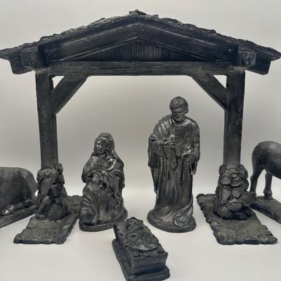 Michael Ricker (Rawcliffe) Pewter Nativity Set with Stable, Made in USA