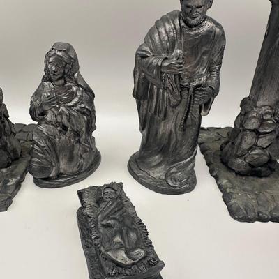 Michael Ricker (Rawcliffe) Pewter Nativity Set with Stable, Made in USA