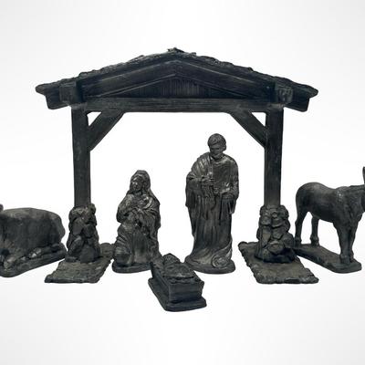 Michael Ricker (Rawcliffe) Pewter Nativity Set with Stable, Made in USA