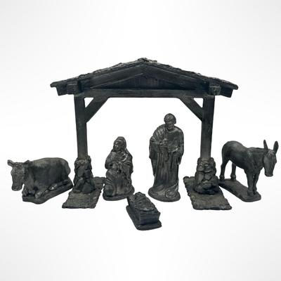 Michael Ricker (Rawcliffe) Pewter Nativity Set with Stable, Made in USA