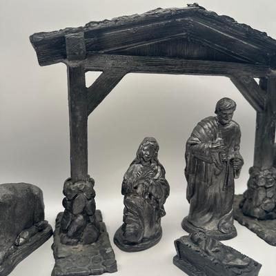 Michael Ricker (Rawcliffe) Pewter Nativity Set with Stable, Made in USA