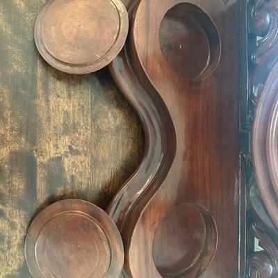 Victorian-Style Tabletop Dresser Mirror with Carved Wood Base and Trinket Wells