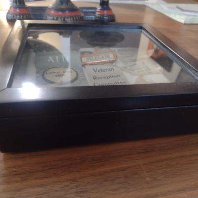 Antique Pins and Ribbons in Shadow Box