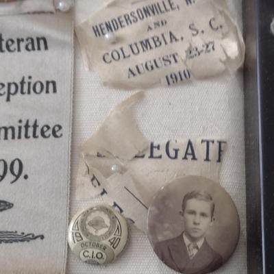 Antique Pins and Ribbons in Shadow Box