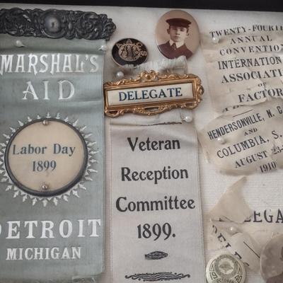 Antique Pins and Ribbons in Shadow Box