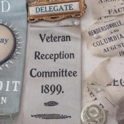 Antique Pins and Ribbons in Shadow Box