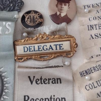 Antique Pins and Ribbons in Shadow Box