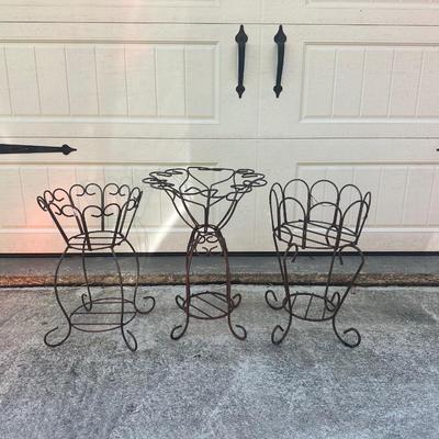 Three Wrought Iron Garden Plant Stands