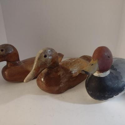 Set of Three Vintage Hand Carved Wood Decoy Ducks
