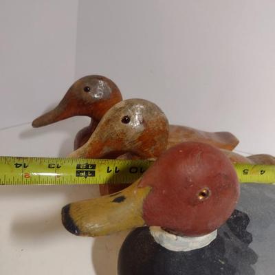 Set of Three Vintage Hand Carved Wood Decoy Ducks
