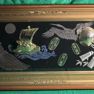 Framed Nautical Themes in Gold Relief Decor, 24kt Gold Plated