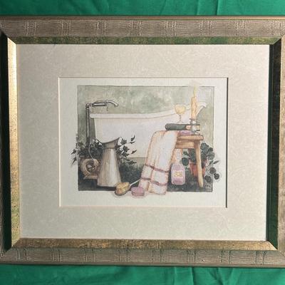 Framed Print of Bath Scene With Decorative Frame