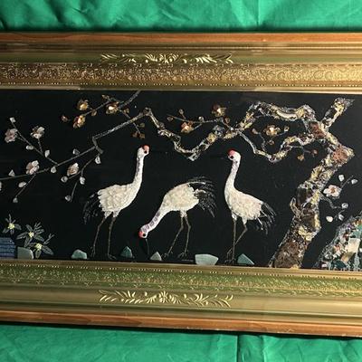 Framed  Panel with Cranes and Blossoms