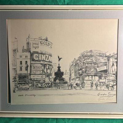Framed Sketch of Piccadilly Circus by George Schreiber