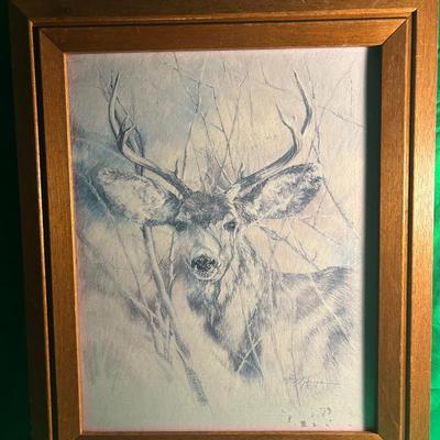 Framed Deer Artwork with Wooden Frame