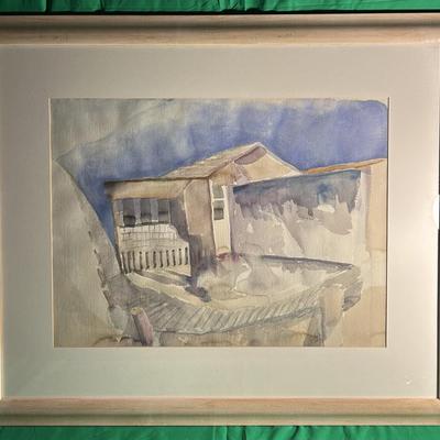 Framed Watercolor of a Building Scene