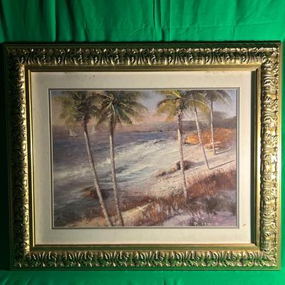 Framed Tropical Beach Scene Painting by Artist
