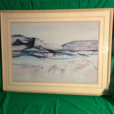 Framed Landscape Watercolor Painting in Pastel Tones