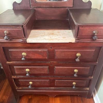 Victorian-Style Dresser with Mirror and Marble