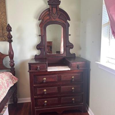 Victorian-Style Dresser with Mirror and Marble