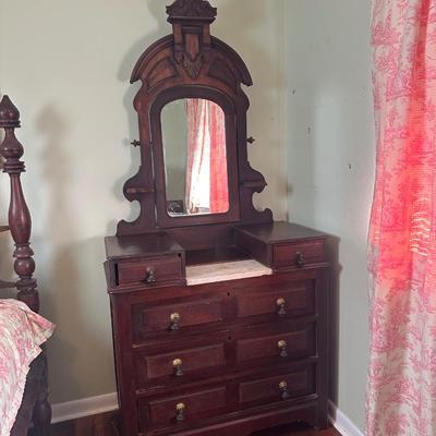 Victorian-Style Dresser with Mirror and Marble