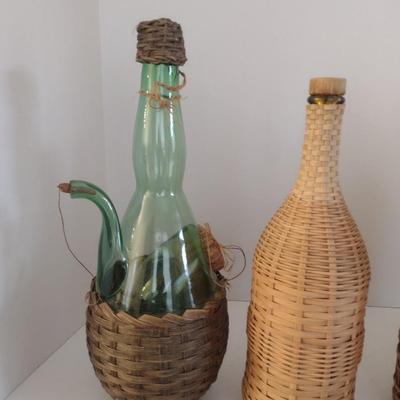 Set of Three Vintage Wicker Encased Wine Bottles