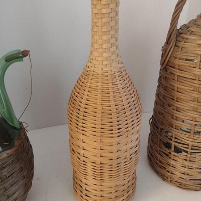 Set of Three Vintage Wicker Encased Wine Bottles