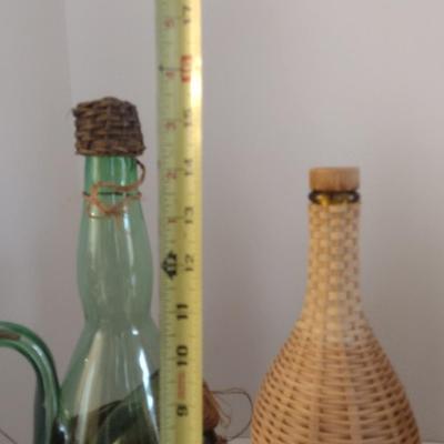 Set of Three Vintage Wicker Encased Wine Bottles