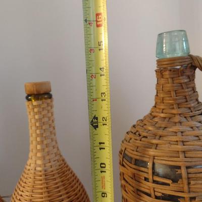 Set of Three Vintage Wicker Encased Wine Bottles