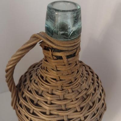 Set of Three Vintage Wicker Encased Wine Bottles