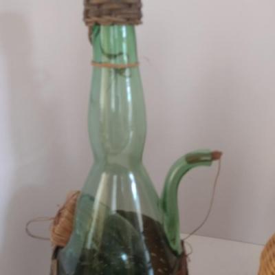 Set of Three Vintage Wicker Encased Wine Bottles