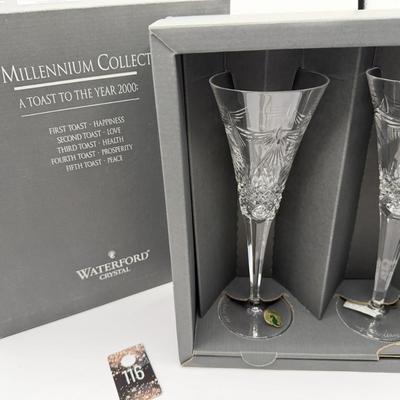 Sale Photo Thumbnail #88: In Their original boxes, NEW, the complete set.
The toasts are Happiness, Prosperity, Health, Love, and Peace.
Also included in Bottle Coaster.
Retail is about $600