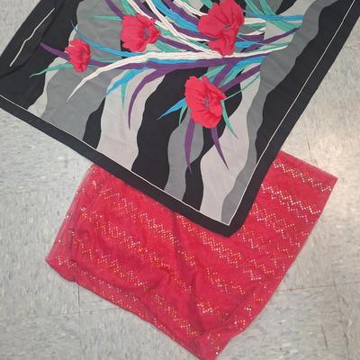 Scarf and a sheer curtain - that color is Hot pink more pink that photo looks