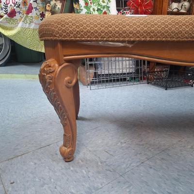 Queen Anne style carved walnut upholstered bench
