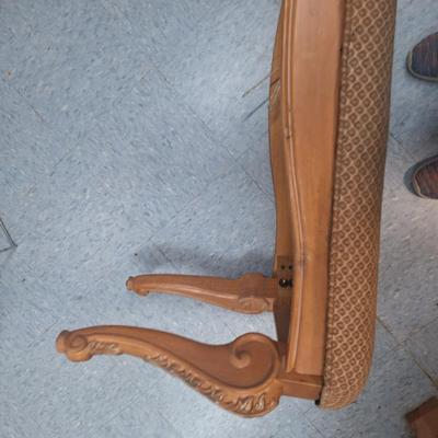 Queen Anne style carved walnut upholstered bench