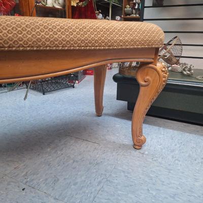 Queen Anne style carved walnut upholstered bench