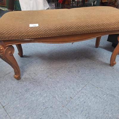Queen Anne style carved walnut upholstered bench