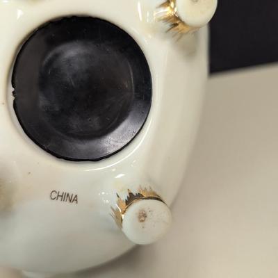 Vintage Piggy Bank Floral Ceramic Pink & White Roses