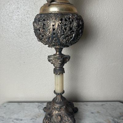 Antique American Made Converted Oil Lamp with Ornate Cherub Body