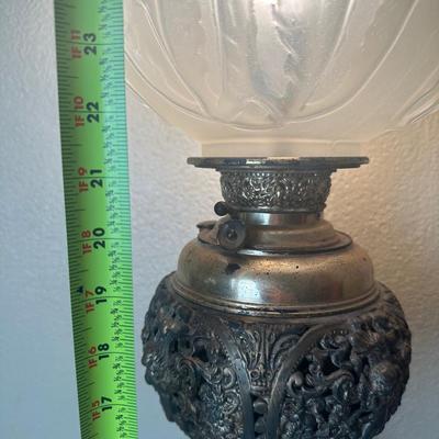 Antique American Made Converted Oil Lamp with Ornate Cherub Body