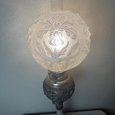 Antique American Made Converted Oil Lamp with Ornate Cherub Body