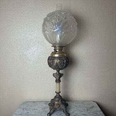 Antique American Made Converted Oil Lamp with Ornate Cherub Body