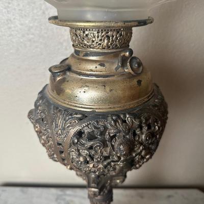 Antique American Made Converted Oil Lamp with Ornate Cherub Body
