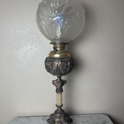 Antique American Made Converted Oil Lamp with Ornate Cherub Body
