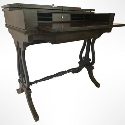 Vintage Petite Slant-Top Writing Desk with Storage Compartments