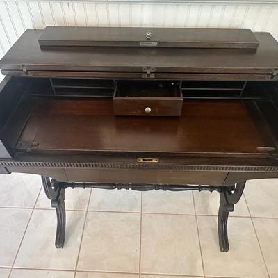 Vintage Petite Slant-Top Writing Desk with Storage Compartments