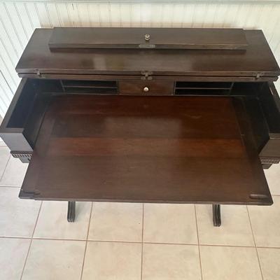 Vintage Petite Slant-Top Writing Desk with Storage Compartments