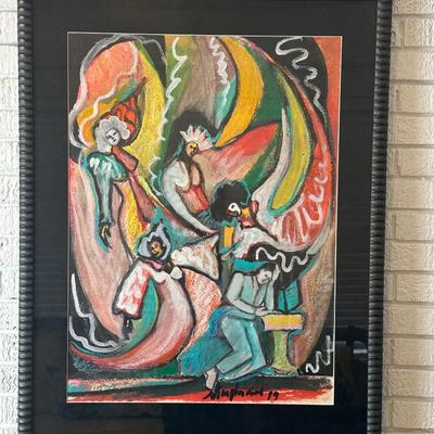 Framed Abstract Figurative Artwork, Signed and Dated ’99