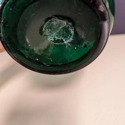 Vintage Bohemian Emerald Green Art Glass Vase Ruffle Edge